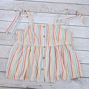 LC Lauren Conrad | Pastel Striped Tie Strap Sleeveless Top, XL